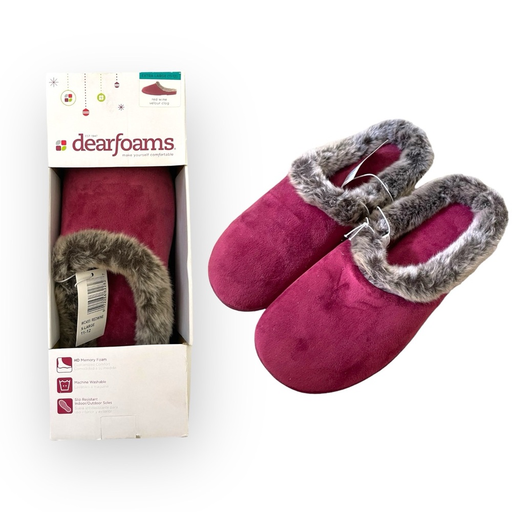 NWT Dearfoams red wine velour clog slippers size XL 11-12